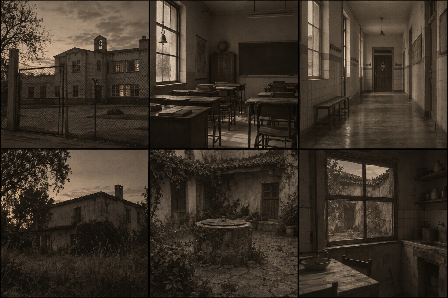 Recreación ficticia: patio y fachada de Escuela de la Campana